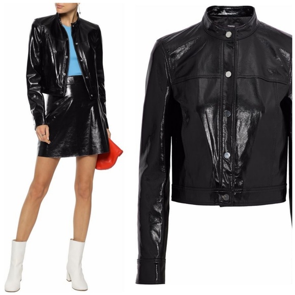 Theory Jackets & Blazers - THEORY Snap-Front Leather Mod Bomber Jacket